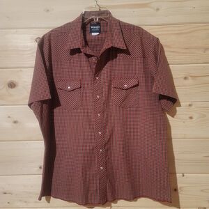 Wrangler Men's Red and Black Plaid Pearl Snap Button Down Shirt Size 2XLT 28x32